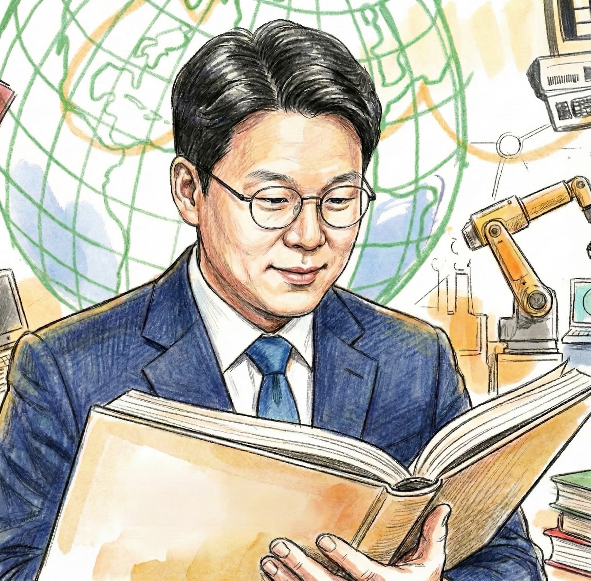 책을 읽는 김동영 일러스트